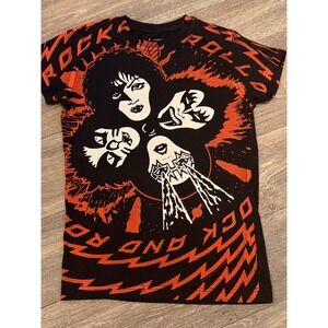 KISS Rock and Roll Graphic T Shirt Womens Black Red Tee
